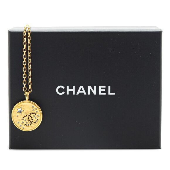 Pre Loved chanel Celestial Moon Pendant Necklace Women Gold Necklaces - Picture 6 of 6